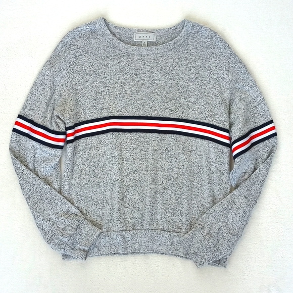 Gaze Women's Soft Grey w Red Blue & White Racer Stripes Long Sleeve Sweater S - Picture 3 of 10